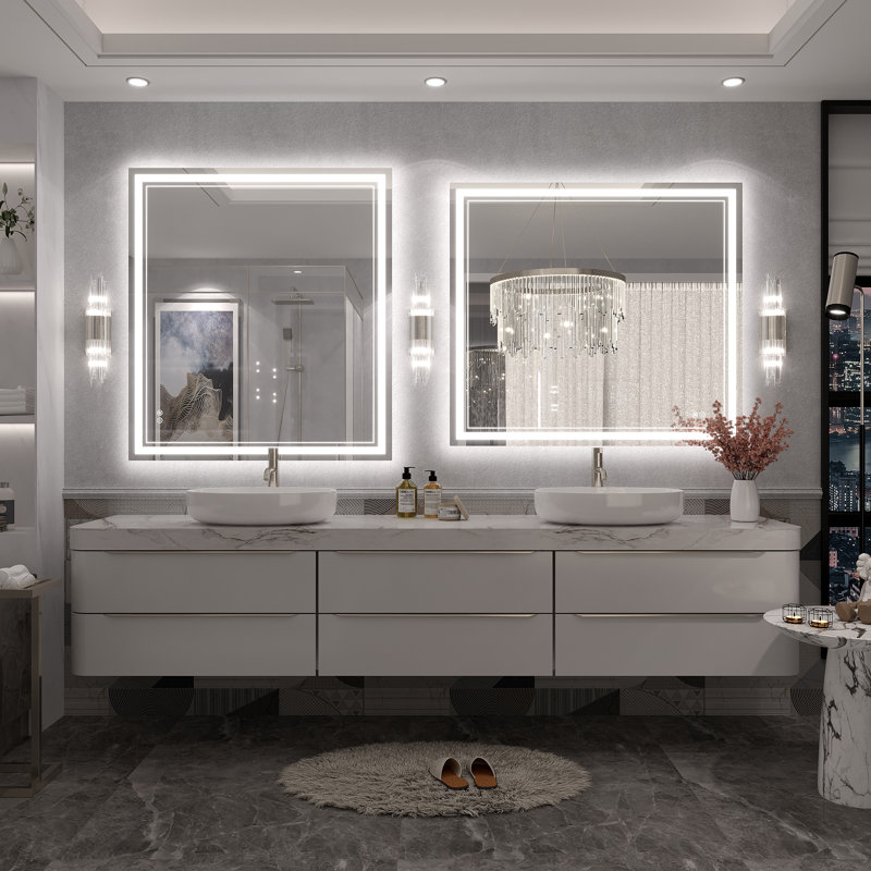 Molly Front & Back LED Anti-Fog Tempered Glass Wall Bathroom Vanity Mirror - UL Certified, 40" x 36"