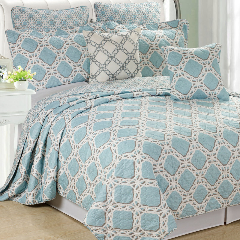 7 Piece Monroe Printed Microfiber Quilts Set, Queen Coverlet + 6 Additional Pieces