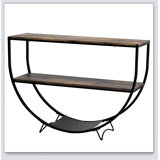 Rustic Industrial Design Demilune Shape Textured Metal Distressed Wood Console Table