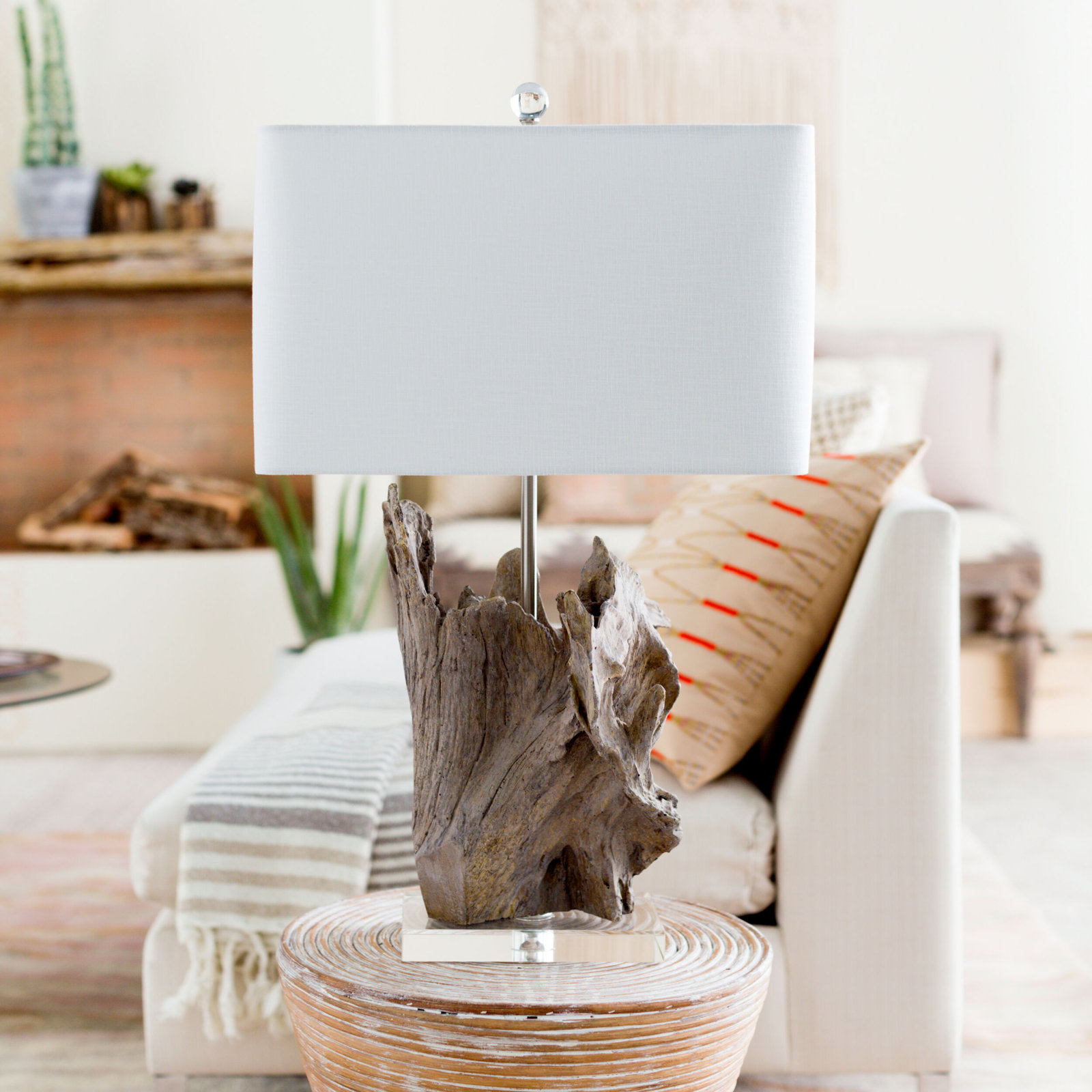 Holcomb Rattan End Table , White Wash