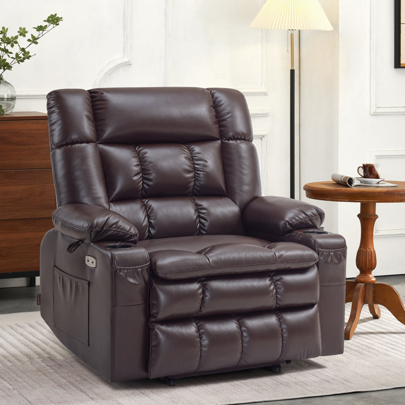 Small Dual Motor Power Recliner Lift Chair Infinite Position, Heat and Vibration Massage, Fabric, Dark Brown