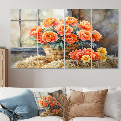Harvest Autumn Peonies At he Barn I - Autumn Art - Traditional Wall Art Decor Set