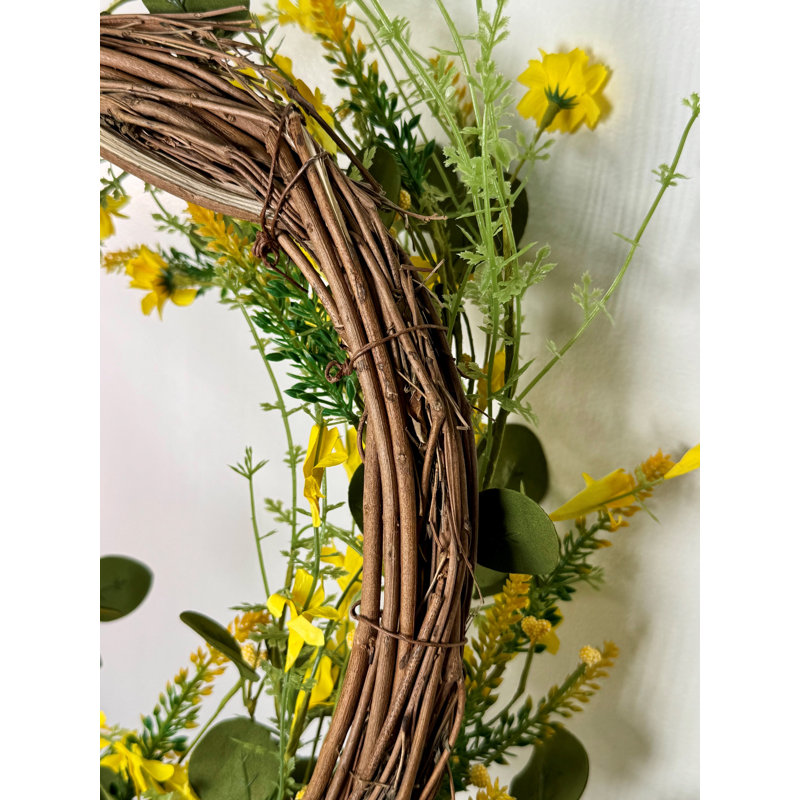 Wreath 20 Inch Artificial Wild Mountain Daisy, Yellow