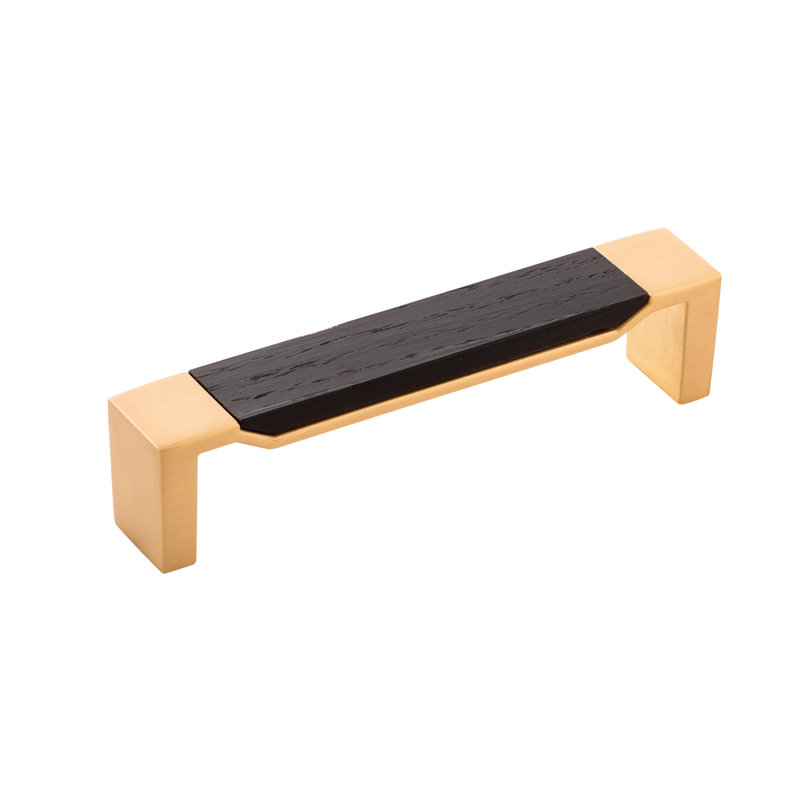 Fuse Bar / Handle Pull, Brushed Golden Brass/Black Wood