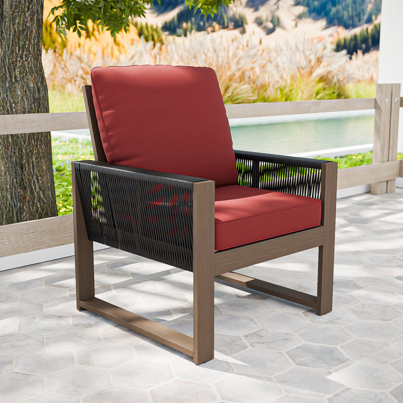 Chaise de salle à manger en cèdre brun avec coussins en oléfine pour l'extérieur, Rouge