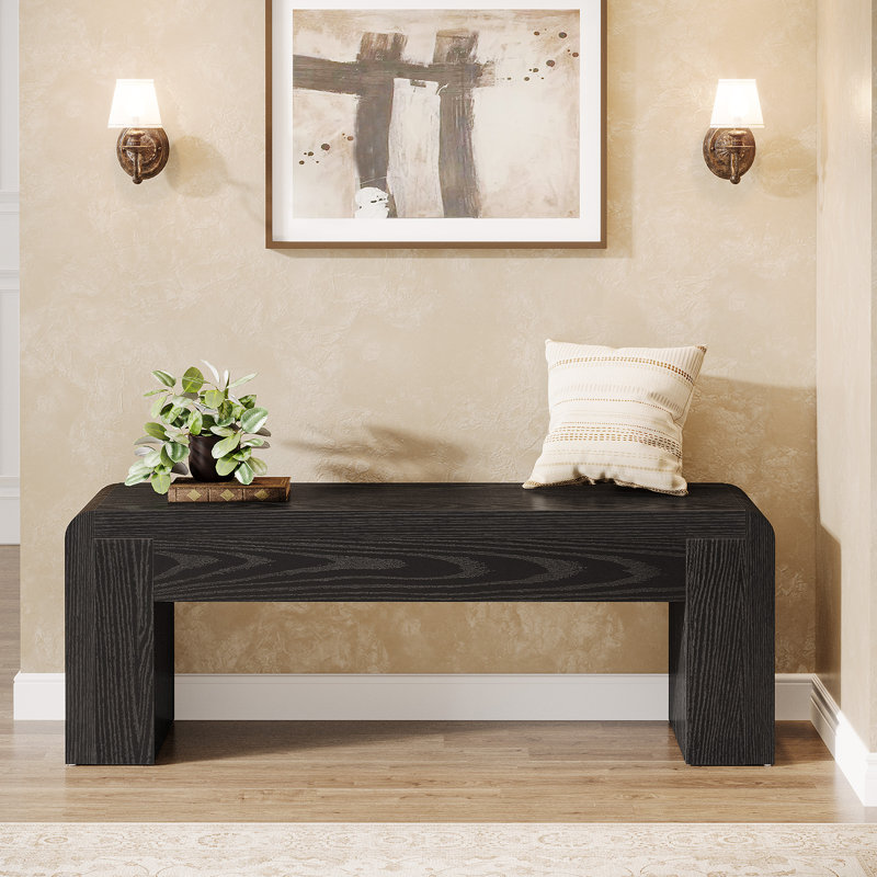 47" Wooden Entryway Bench, Farmhouse Shoe Bench for Entrance, Black