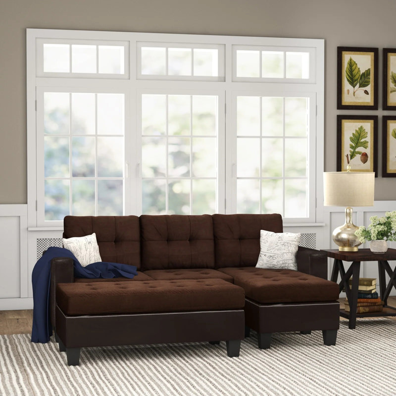 Canapé et méridienne réversible en microfibre de 60 po de largeur avec repose-pieds, Tissu chocolat