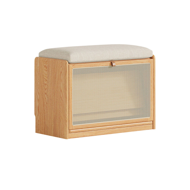 light Wood Color Upholstered Solid Wood  Bench