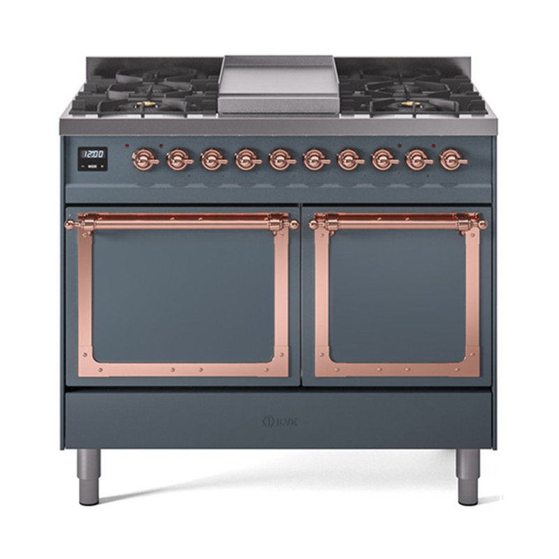 ILVE Nostalgie II Noblesse 40 in Dual Fuel Range, Blue Gray/Copper, Natural Gas