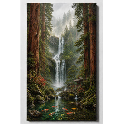 Grande forêt cascade d'art mural, impression sur toile, nature sereine, œuvre d'art, décor rustique pour salon, bureau de cabine, impression sur toile 24 x 36 pouces - prête à être accrochée