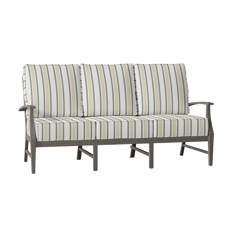 Croquet 76" Wide Outdoor Patio Sofa with Cushions, Welt, Verona Fossil, Slate Gray