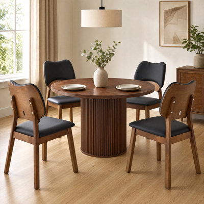 5-Piece Round Dining Table Set with Hidden Storage Pedestal