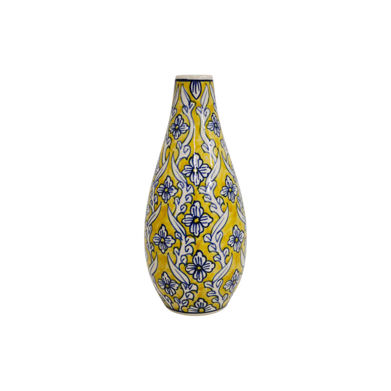 Vase mince en céramique Home & Manor - jaune