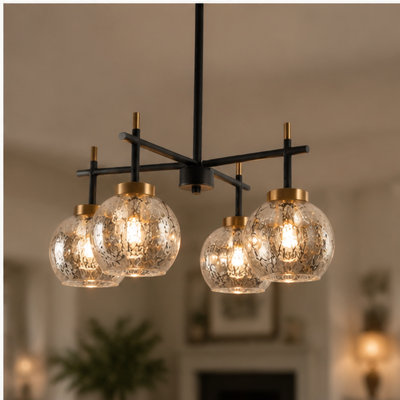 Jasrah 4-Light  Dimmable Sputnik Chandelier with Mercury Textured Glass Shade 