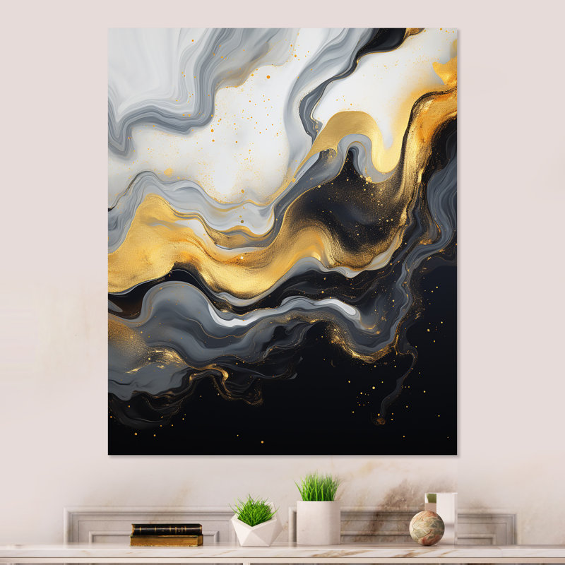 Or et marbre noir Essence V - décoration murale en marbre, H 40 po x l 30 po x P 1,5 po