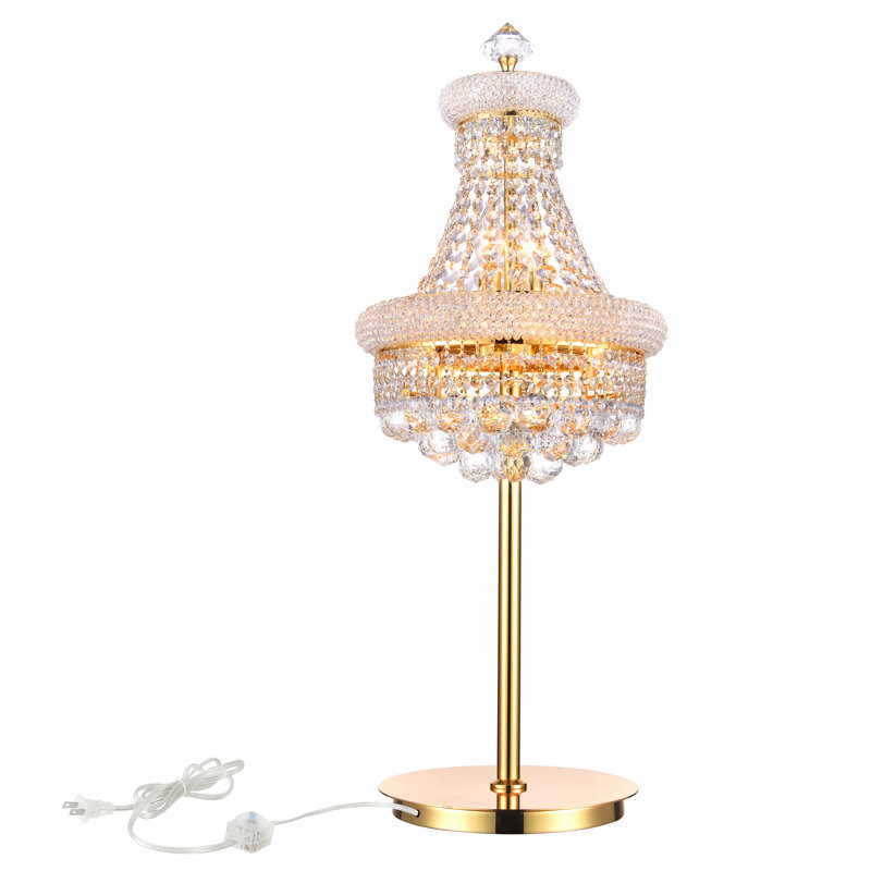 Andres Crystal 14" Chrome Table Lamp for Bedrooms Living Rooms Home Offices Study Desks, 6-Light with E12 Bulb Base, Gold