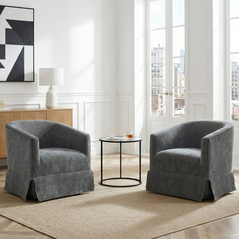 Upholstered Swivel Barrel Chair , Brown, 2
