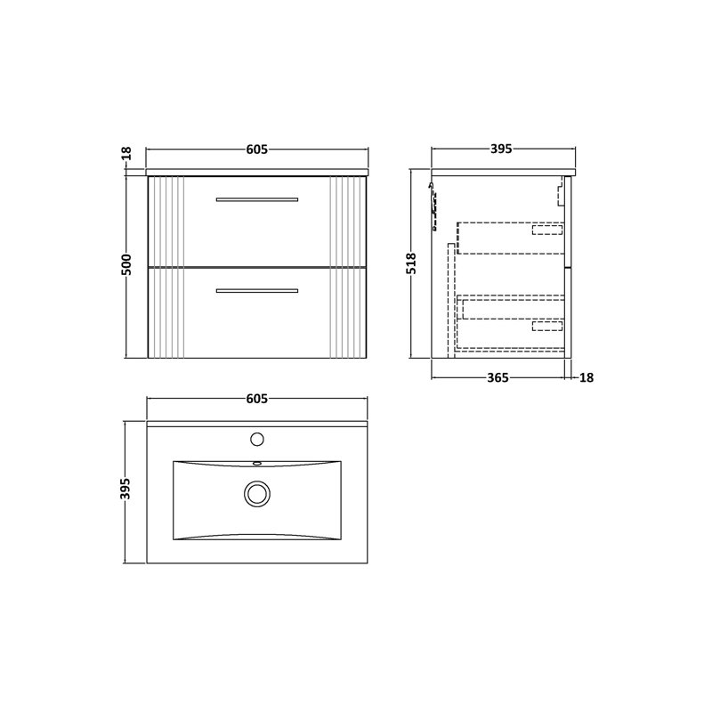 Deco 605 mm Single Vanity with Integrated Basin, Satin Green