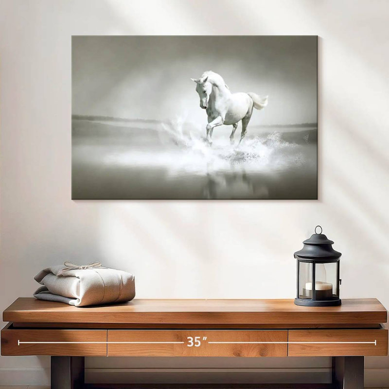 Brampt à cheval sur la plage, H 16 po x l 24 po