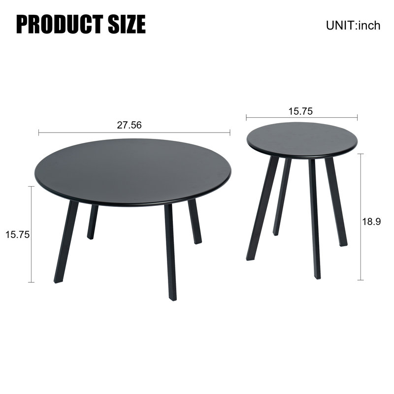 Ensemble de tables basses gigognes intérieures / extérieures, tables d'appoint et de bout modernes en métal noir (ensemble de 2)