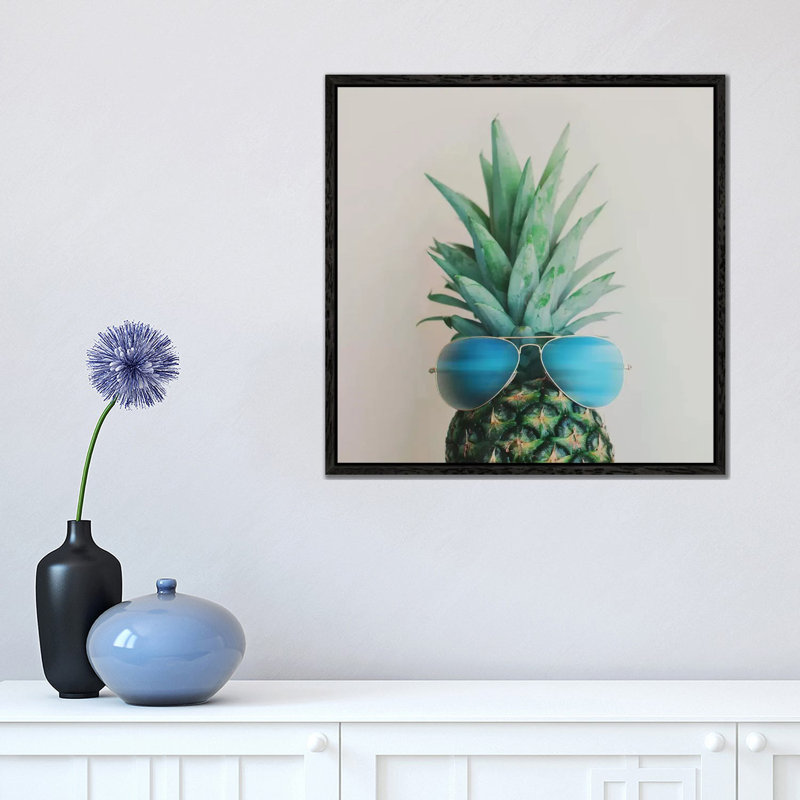 Pineapple In Paradise by Chelsea Victoria - Print on Canvas, 45.72 cm H x 45.72 cm W, Black Framed