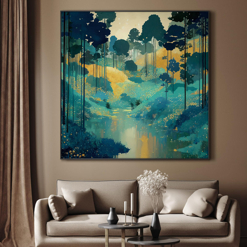 Très grande reproduction d'art sur toile - Enchanteur bleu sarcelle, paysage, décoration d'art pour le salon ou la chambre à coucher - «Assemblage requis du cadre (cadre non fini)»