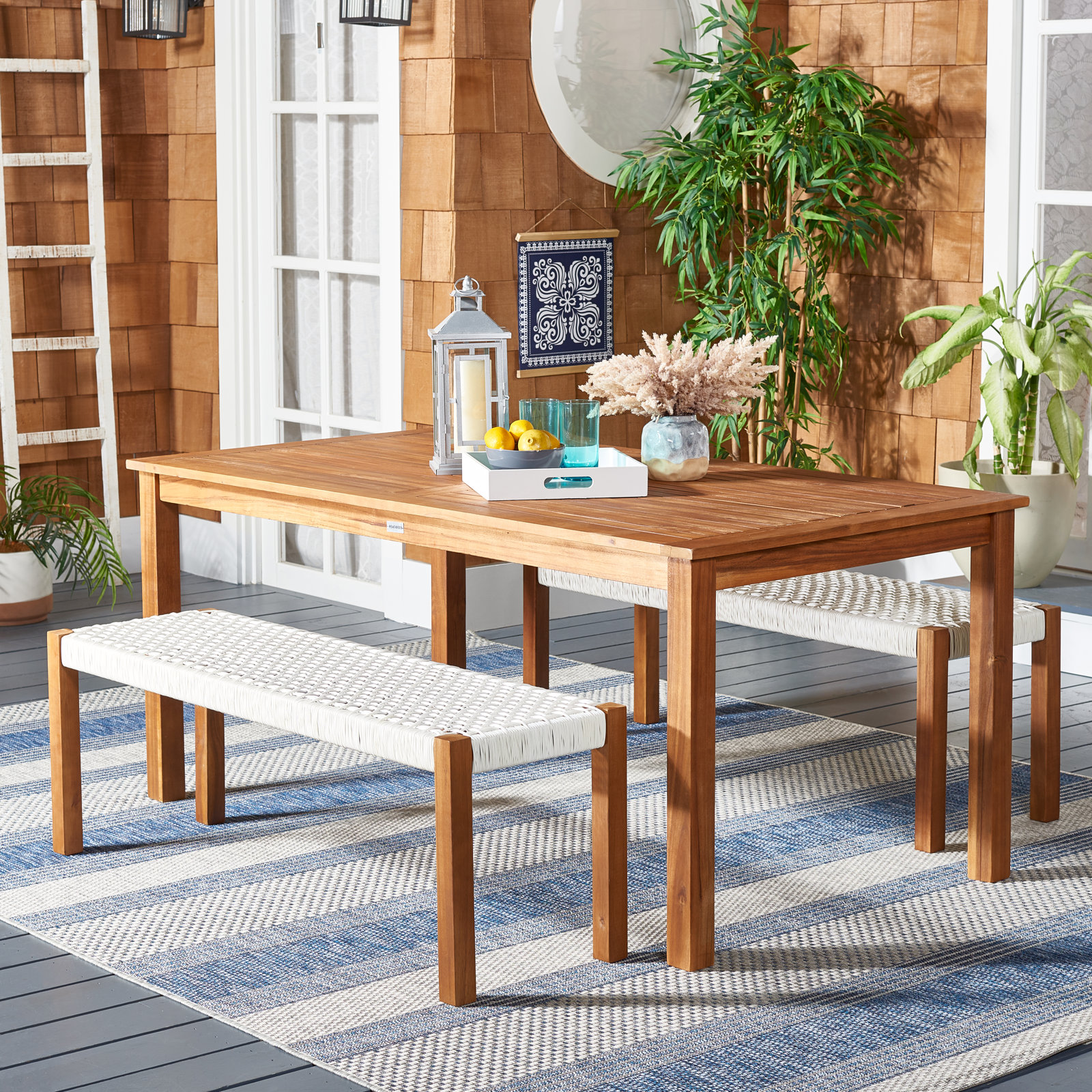 Mambo 67" Acacia Patio Dining Set, Natural/White