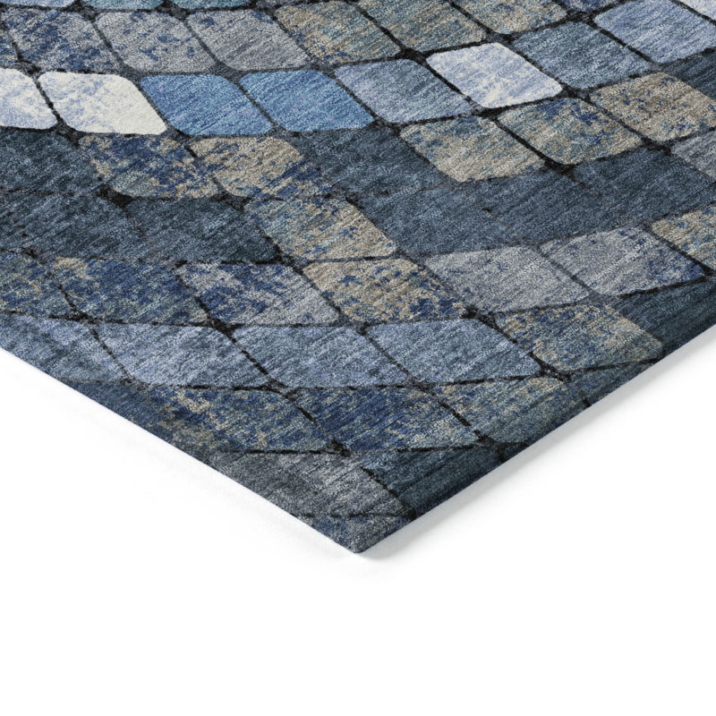 Tapis géométrique Husby ACN2216 intérieur / extérieur lavable à la machine, Rectangle 5 pi x 7 pi 6 po