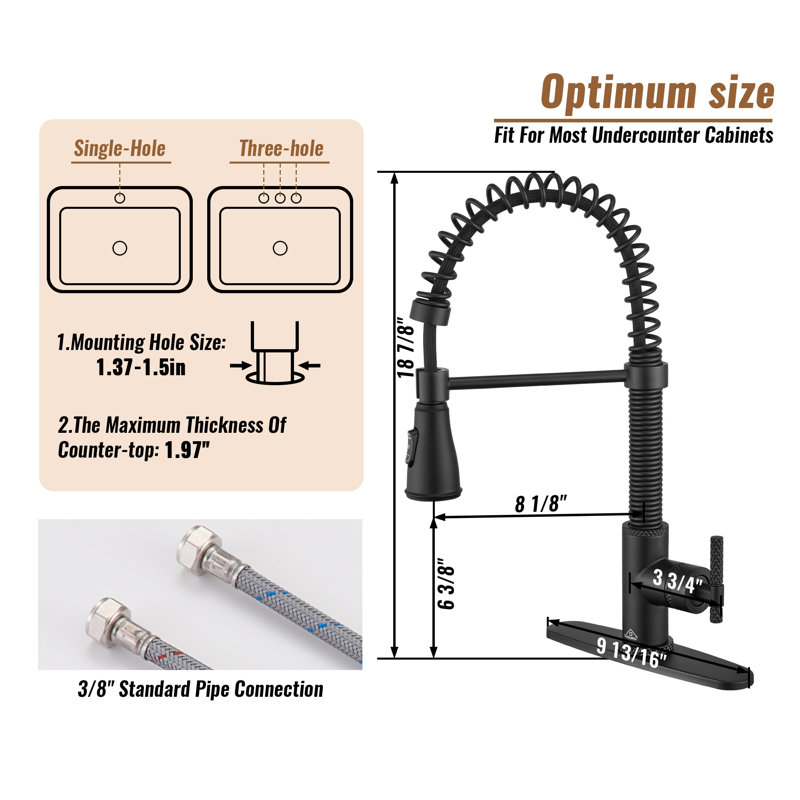 Bolden CASAINC 1.8 GPM Britt Commercial Style Pull Down Single Handle Kitchen Faucet, Matte Black