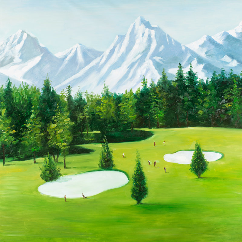 «Golf Course with Mountains View», reproduction de peinture à l'huile sur toile tendue, H 36 po x l 36 po x P 1,5 po