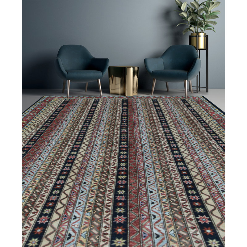 Aryana Hand Woven Wool Plaid Area Rug, Rectangle 6'7" x 9'7"