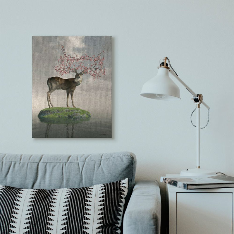 «Deer Tree Island Abstract Animal», impression, Toile tendue, H 24 po x l 30 po x P 1,5 po