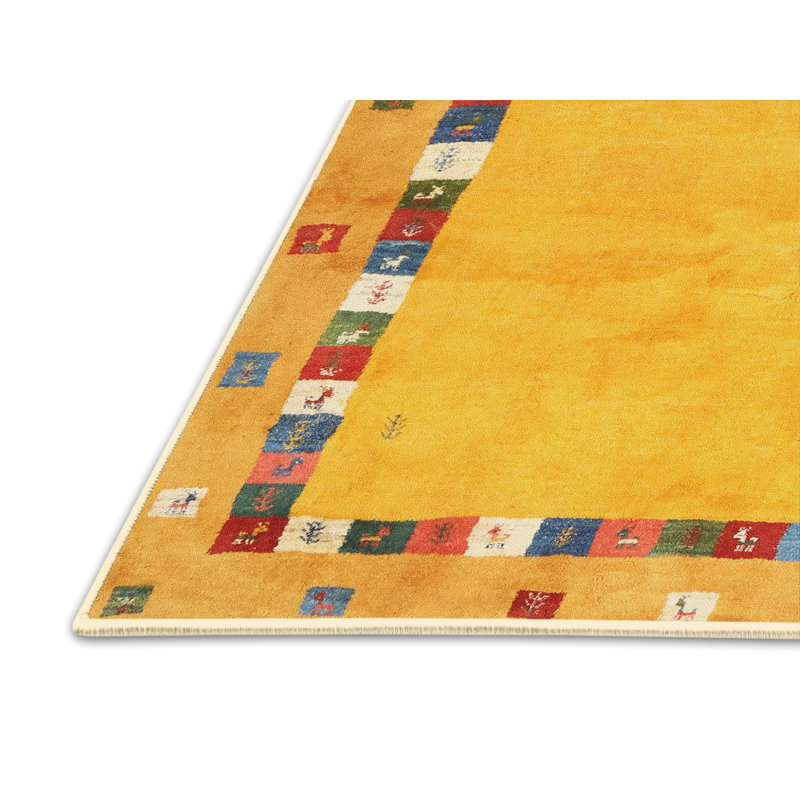 Tapis contemporain jaune / rouge / bleu, Rectangle 8 pi x 12 pi