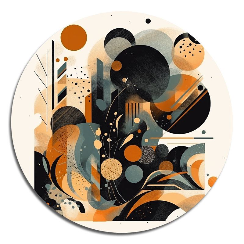 Symphonie minimaliste noire et dorée - Minimalisme abstrait, art mural rond sur métal, H 36 po x l 36 po x P 1 po
