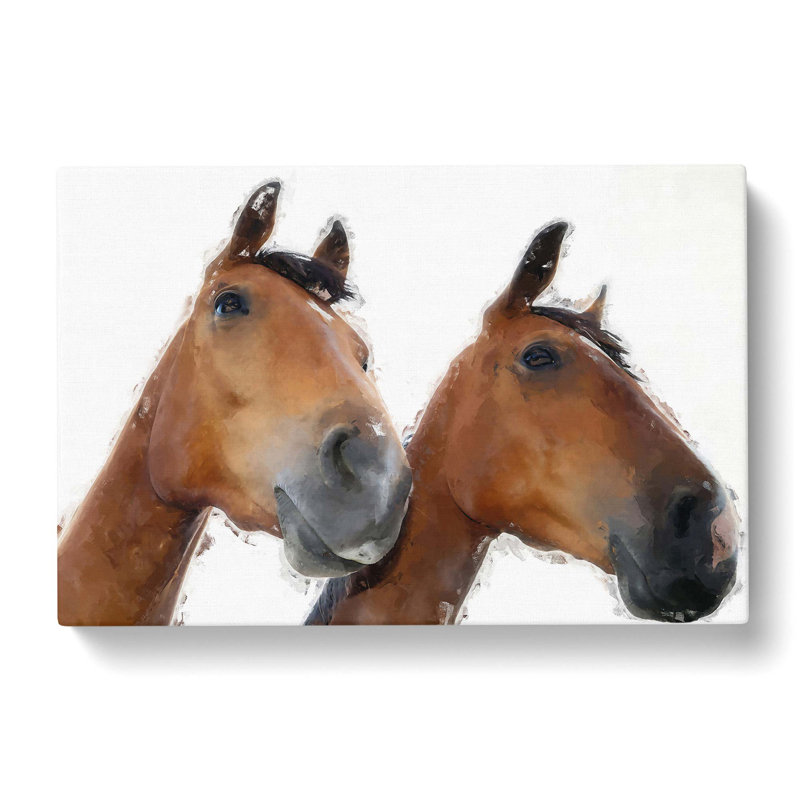 Two Chestnut Brown Horses In Abstract - Wrapped Canvas Painting, 60cm H x 91cm W x 3cm D