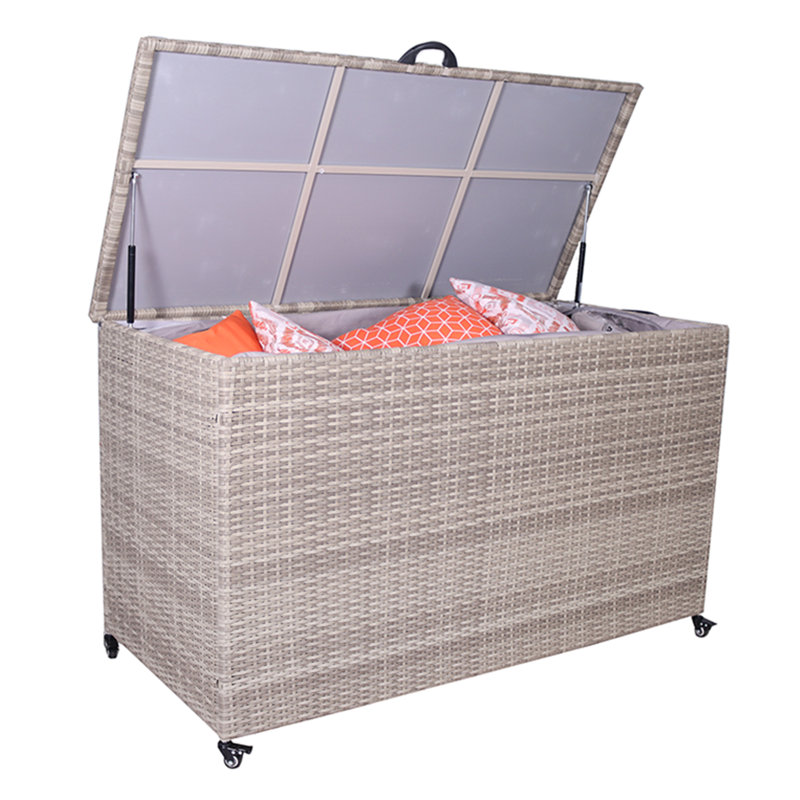 Ebern Designs 157cm W 826L Wicker Deck Box with Wheels, Beige