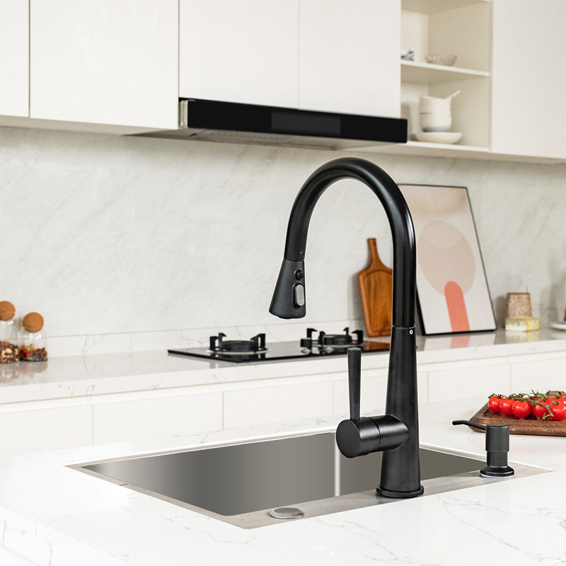 Single Handle 3 Functions Pull-down Sprayer Kitchen Faucet, Matte Black