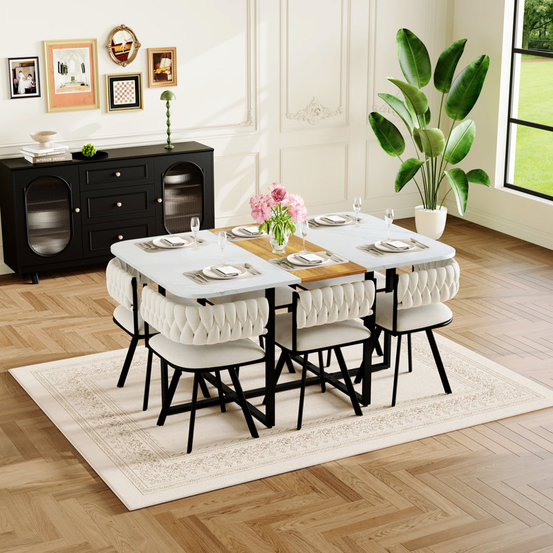 Ensemble de table de salle à manger 7 pièces, table rectangulaire avec 6 chaises sans accoudoirs, idéale pour les petits espaces, appartement