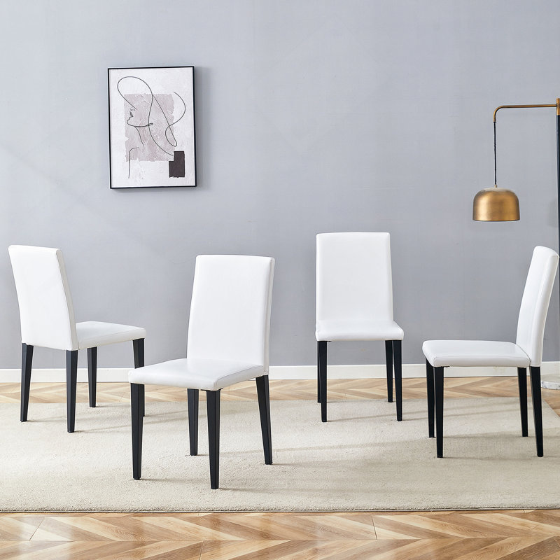 Four Dining Chairs For Kitchen, Dining Room, 4, White, Black