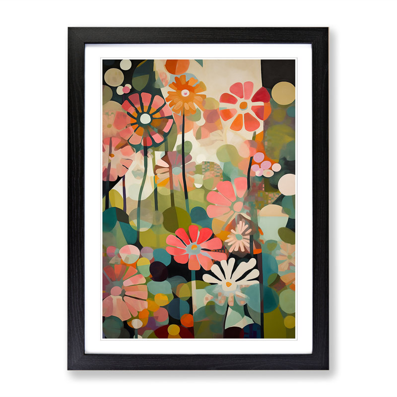 Retro Flowers Vol.10 - Single Picture Frame Print, Black, 64cm H x 46cm W x 2cm D