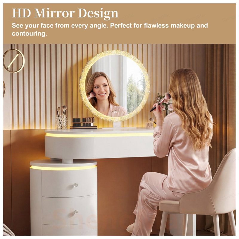 Petit bureau ajustable avec miroir amovible et armoire de rangement réversible pour une disposition personnalisable