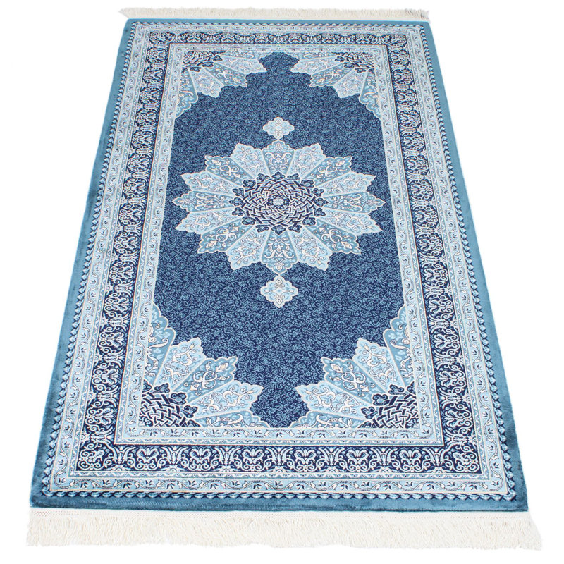 Tapis turc bleu marine et ivoire 3x5