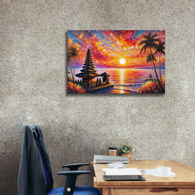  «Bali Ocean Sunset» par Rey Klimt, art mural sur toile, 18 po x 12 po, H 26 po x l 40 po x P 1,5 po
