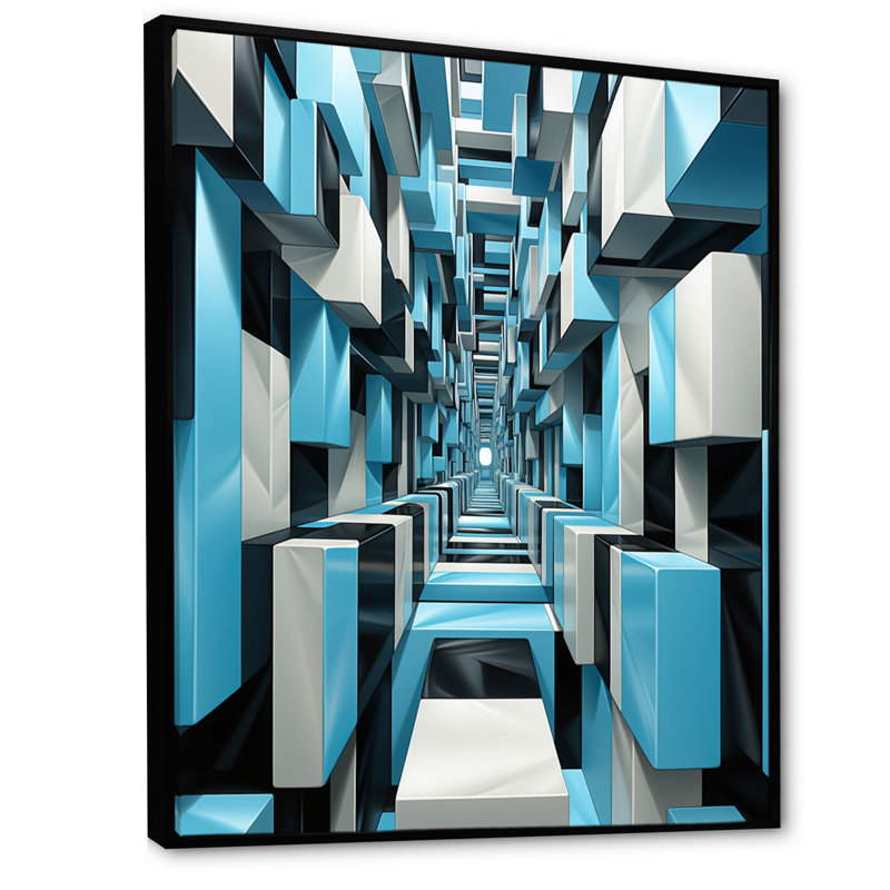 «Op Art Blue Focus VI» sur toile, Cadre flottant noir, H 40 po x l 30 po x P 1,5 po