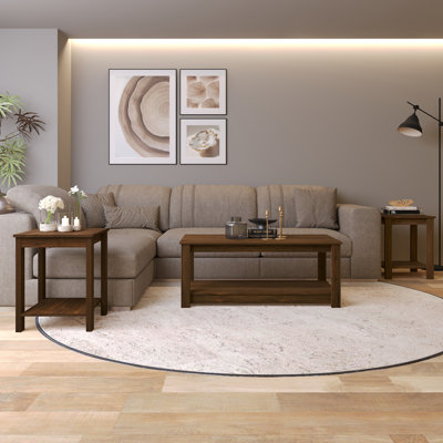 3-Piece Coffee and End Table Set with Angled Legs in Brown
