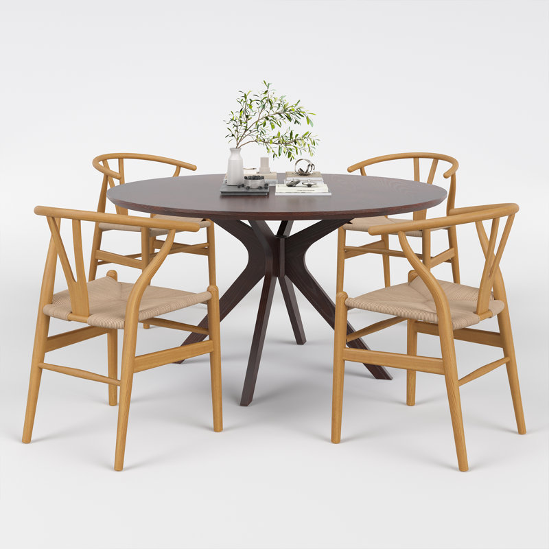 4 Person Round Dining Sets, Natural/Beige