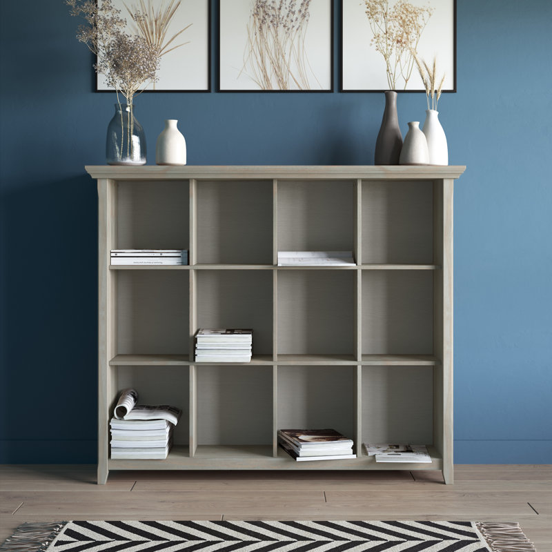 Bibliothèque transitionnelle en bois massif H 48 "Acadian, Gris patiné, (12 tablettes) H 48 po x l 57 po x P 16 po