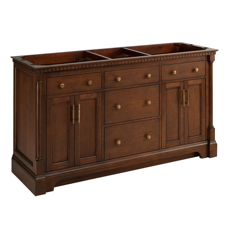 Claudia 60" Mahogany Double Basin Vanity Set with Cabinet, Vanity Top, Feathered White Quartz, Antique Coffee, 8" Widespread