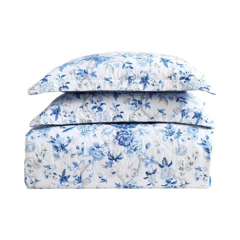 Blue Cotton Twin Reversible Quilt Set with Sham