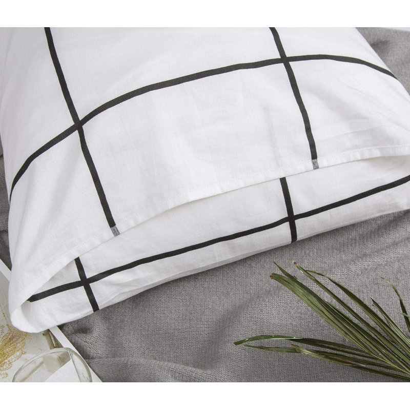 Wellboo 2 Pieces Pillowcases Standard Envelope Closure Pillowshams Pack of 2, 20inX36in, White Grid